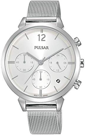 Pulsar Quarz Damen-Uhr Chronograph Edelstahl mit Metallband PT3943X1