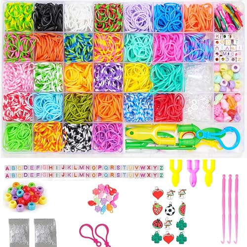 2500+ Elastique Bracelet Kit,Bricolage Élastique Loom Bands Kit, Enfant Caoutchouc Bracelet Collier Jouets avec Boîte de Rangement et Charmes