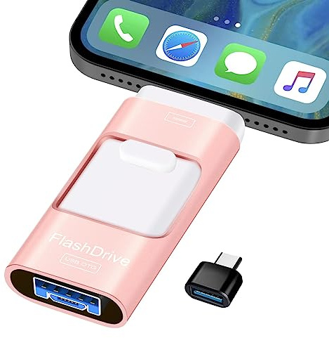 ZARMST USB-minne 256 GB, 4-i-1 USB-minne 3.0 höghastighetsfotopinne, minnessticka extern förvaring pennenhet för telefon/pad/Android/PC, kopiera fotovideor filer med ett klick (rosa)