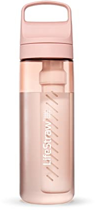 LifeStraw Go Series — BPA-Free Water Filter Bottle for Travel and Everyday Use Removes Bacteria, Parasites and Microplastics, Improves Taste, 22oz Cherry Blossom Pink