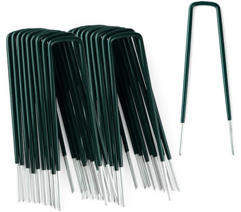 Garten-Heringe, robuste PVC-beschichtete Zeltheringe, Metall-Erdnägel – rostfreie, verzinkte Stahlheringe für Camping, Sicherung von Unkrautbekämpfungsgewebe, Bodenplanen, Astrorasen (50 Stück)