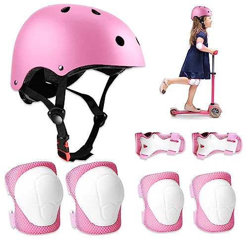 Riisoyu Conjuntos de Patinajes , Niños Protecciones Patines Infantiles Set de Protección Patinaje con Casco Ajustables Rodilleras y Coderas para Ciclismo Monopatín Patinaje y Otros Deportes