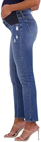 Savi Parker Women's Maternity Jeans Under The Belly –Fall Maternity Clothes- Comfy Stretch Straight Leg Distressed Maternity Jeans - 29 Inseam (L, Marina Wash)