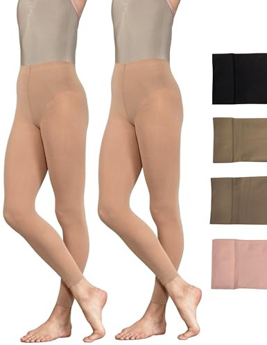 Lot de 2 paires de collants de danse sans pied 60 deniers pour filles, enfants, tout-petits, adultes et femmes en noir, beige, brun clair et rose, Marron clair, M