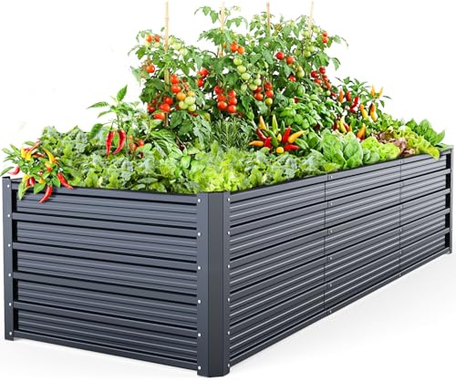 Ohuhu Metall Hochbeet Pflanzenbeet 240x90x60 cm, Hochbeete für Garten aus Robustes Stahlblech, Rostgeschützt & Stabil, Ideal für Garten Gemüse Kräuter Blumen Anthrazit