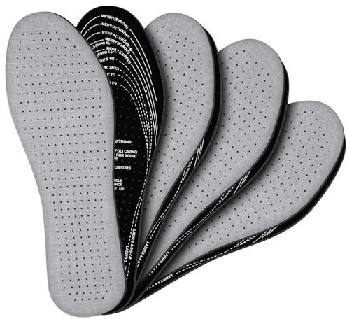 AMFUN 4 Pares Plantillas De Carbón Activado Antisudor, Plantillas De Carbón Activo, Suela De Espuma De Algodón Y Látex Extraíble, Corte A Su Medida, Unisex, Odour Stop, Gris,Tallas 36-46