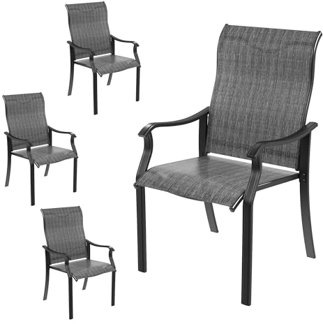 Amopatio Gartenstühle 4er Set, Hochlehner Gartenstuhl aus Metall, Stuhl mit Armlehne, Stühle Wetterfest, Balkonstuhl 220kg Belastbar, Terrassenstühle, Gartensessel für Garten, Terrasse, Balkon, Grau