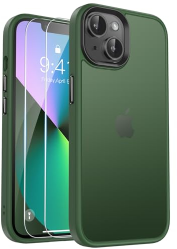 Kmofizle Handyhülle für iPhone 14 / iPhone 13 Hülle mit Schutzfolie, [Transluzente Matte] Stoßfeste Kratzfeste Schutzhülle, [Anti-Fingerabdruck] rutschfeste Handyhülle iPhone 14/13, Grün