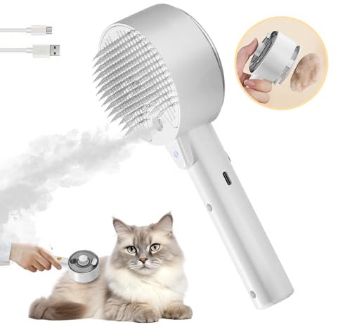 KatzenbüRste Mit Dampf Dampfbürste Katze 4 in 1 Multifunktionale Katzen Bürste Katzen Dampfbürste für Massage, Pflege Und Haarentfernung Tierhaarbürste Dampfbürste Mit Wassertank und Spray Cat Brush