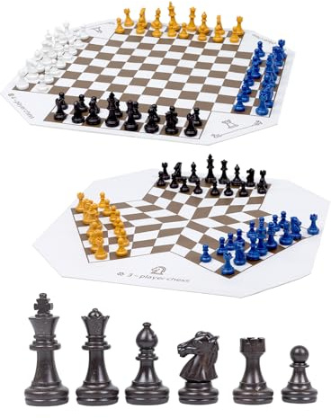 Juego de mesa de ajedrez para 3 o 4 jugadores, juego de ajedrez colorido de 64 piezas, juego de ajedrez para equipo con una alfombrilla de juego de cuero