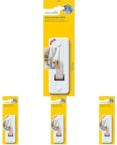 Schellenberg 53703 Rolladengurt Abdeckung Lochabstand 13,5 cm, einfache Montage ohne Ausbau des Gurtband, Abdeckplatte Duo Maxi, für Gurtwickler und Einlasswickler, weiß (Packung mit 4)