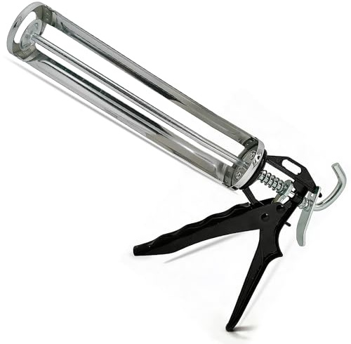 G4GADGET Skeleton Caulking Gun 310ml Heavy Duty Applicator for Sealant, Silicone, Caulk & Adhesives – Black Metal Frame, Smooth Trigger Action