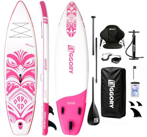 Stand Up Paddle Planche de Surf Gonflable Sup - Accessoires complets pour Planches de pagaie - Pompe à pagaie réglable - Sac à Dos de Voyage - Sangle d'épaule (Totem Rose/Siège de Kayak)