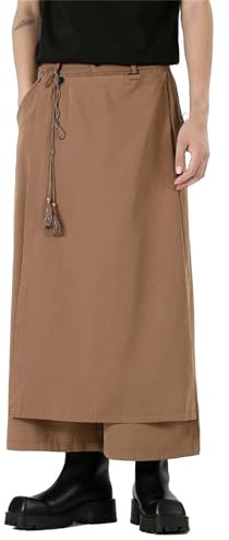 Weithose Herren Traditioneller Rock Einfarbig Samurai Hakama Trend Herbst Winter Freizeithose Herrenhose Baggy Streetwear Kilt Japanischer Stil Rock Samurai Haremshose Yogahose