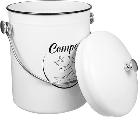CHILDWEET Cubo de Basura para Cocina con Tapa de Hierro Reciclable 5 litros Compostador de Encimera para Residuos Orgánicos Contenedor de Reciclaje Doméstico Gestión Ecológica de