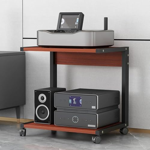 Dubbelvånings-TV-tillbehörsstativ med hjul, lämplig för TV-apparater, spelkonsoler, PS5, DVD-skivor, CD-skivor, skivspelare etc., av teak, mått 50 x 40 x 55 cm.