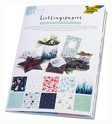 folia 37002 - Lieblingspapier Winter, einseitig bedrucktes Motivpapier, ca. 50 x 70 cm, 80 g/qm, Blatt in 10 verschiedenen Motiven sortiert - Ideal zum Verpacken, Verschenken und Basteln