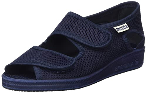 EMANUELA Pantofola Tessuto Nido Ape Regolabile Doppio Strappo Donna 663 Blu Made in Italy (36 EU)