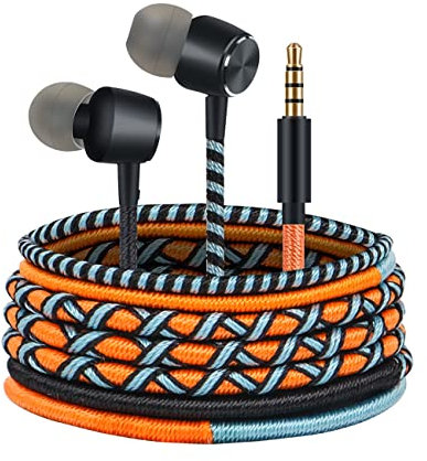 URIZONS Auriculares intrauditivos con Cable 3.5 Auriculares - Trenzados Colorido sin enredos con Estuche de Transporte para Adolescentes-Naranja