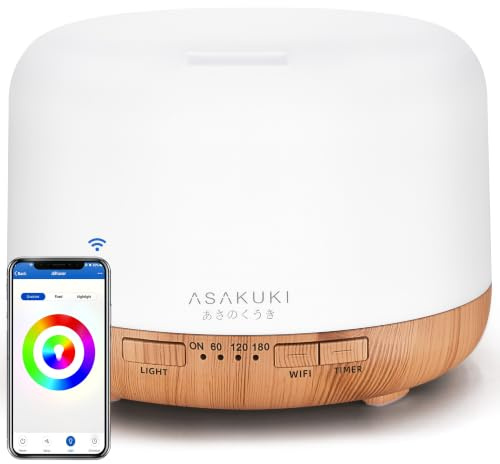 ASAKUKI 500ml Smart Wi-Fi Essential Oil Diffuser, App and Voice Control | Aromatherapy Oil Diffuser Humidifier Compatible with Alexa, Electric Diffuser for Relaxing Home Bedroom Office