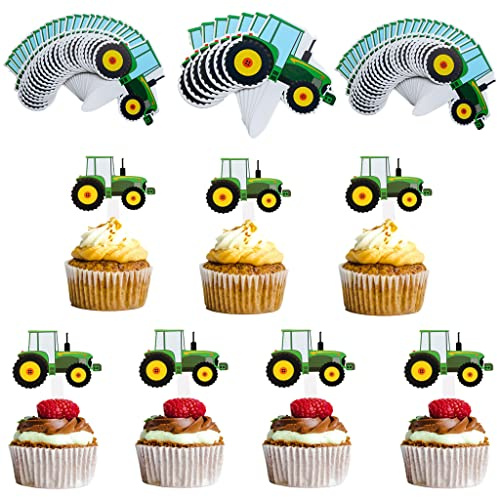 Daxlizy Cupcake-toppset, 56 stycken, traktortillbehör, cupcake-toppare för barns födelsedag, tårtdekoration, fest, traktortema