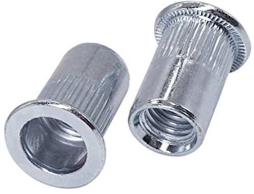 SKIR'CO (10 piezas) Tuercas de remache M8 x 17 mm, cabeza plana, remache moleteado, tuercas de inserción roscadas, tuerca de remache de acero