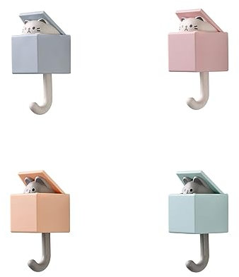 Redodo 4 Stück Katzenhandtuchhaken Haustier wasserdichte Wandhaken Selbstklebende Haken für Kinder Badezimmer Kreative Kawaii Haken ohne Bohren Haken für Rucksäcke, Schals und andere Gegenstände.