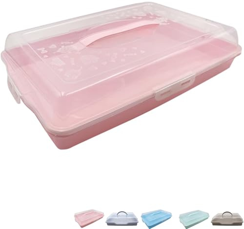 VIRSUS Porta Torte RETTANGOLARE in plastica, misura 43x30x10 cm, Contenitore con coperchio trasparente, portatorte 4 chiusure di sicurezza, per la conservazione di dolci e torte -6778F (Rosa)