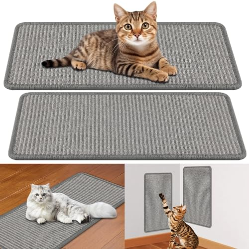 Kratzmatte Katze, 2er Set Katzenkratzbretter, Kratzbrett Wand Sisal Teppich Katzen mit Klebeband 50 × 25 cm