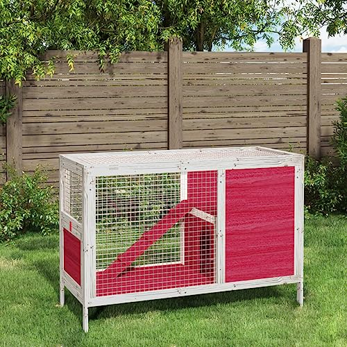 CIADAZ Kaninchenstall Rot 103x44x69,5 cm Massivholz Kiefer Hasenstall, Hasenkäfig, Doppelhausninchenställe,Tierhaus, Kleintierstall, Kaninchenhaus, Haustierstall, Kaninchen Häuser - 172299