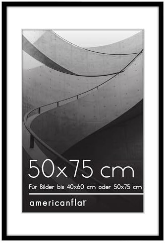 Americanflat Cornice 50x75 cm Nera - Cornice 40x60 con Passepartout o 50x75 Senza Passepartout - Cornice 75x50 cm con Bordo Sottile in PVC e Plexiglass - Verticale o Orizzontale