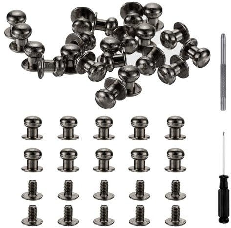 sourcing map Lot de 30 rivets à tête ronde en alliage de cuir avec tournevis creux pour réparation et décoration de vêtements, chaussures, sacs, bricolage - Noir - 8 mm