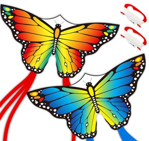 Lanrui Butterfly Kites for Kids & Adults with 200ft String Large Wind-Resistant Outdoor Kites, Easy to Fly Kite for Kids Ages 4-8(2 Packs)