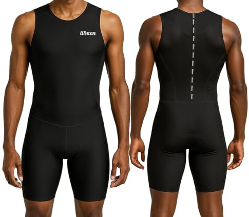 Wixen Herren Performance Triathlon-Anzug, ärmellos, Tri-Anzug, gepolstert, schnell trocknend, Laufen, Schwimmen, Fahrrad, Schwarz, Medium
