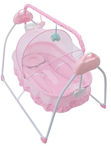 Konfiur Babybett, Elektrische Bluetooth Stubenwagen 25kg, Auto-Schaukelkrippe Babyschaukel Stubenwagen Federwiege mit Motor Multifunktional Schaukel Zum Schlafen(pink)