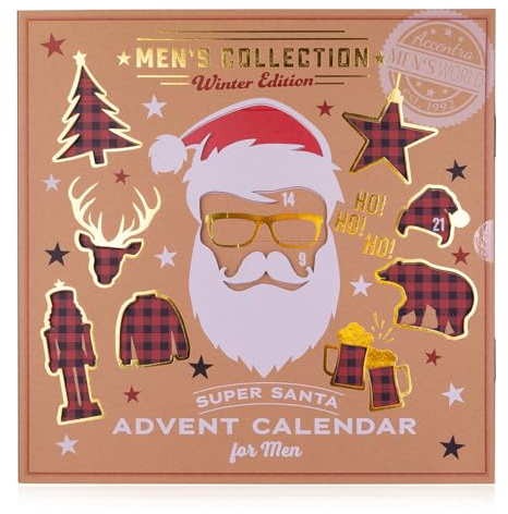 Accentra-Calendario de Adviento de cosméticos para él con 24 productos de cuidado-calendario de Adviento para hombres-calendario de cuidado personal con loción, after-shave, gel de ducha y más.