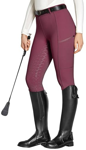 FitsT4 Sports Pantalones de Montar para Mujer Pantalones de Montar para niñas con Refuerzo de Silicona, Bolsillo para el móvil y Trabillas para el cinturón
