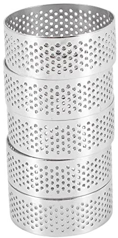 Mircube Stainless Steel Perforated Tart Ring, 5Pcs 5cm Perforated Cake Mousse Ring, DIY Round Tart Rings for Baking Dessert Ring