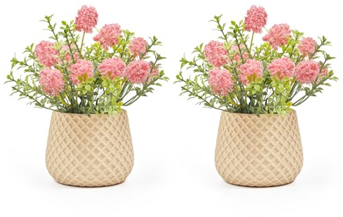 Fuxdre Fake Plants Small with 2 Pack, The Goleden Ball Flower for Bathroom Shelf Decor, Decorative Plants for Home Living Room Office Bedroom Table Tray Shelve Farmhouse Decor Indoor(Pink)