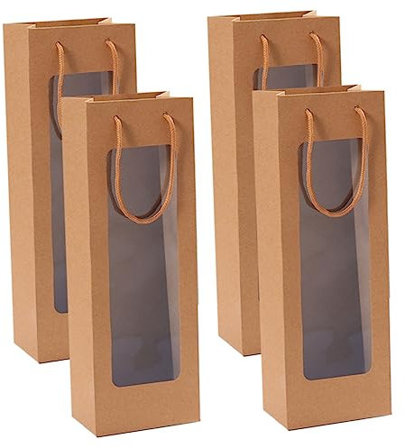 Garneck 4pièces Lot de Cadeaux pour Vin Papier Kraft avec Fenêtre Sacs pour Bouteille De Vin Rouge