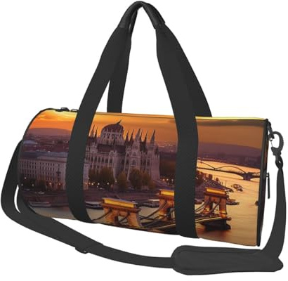 Sports Gym Bag for Women Men Travel Duffel Bag Tote Weekender Bag Carry on Overnight Bag for Travel Swimming Fitness Workout Sports Korea Winter Lake Duffle Bag, Sunset In Budapest, One Size