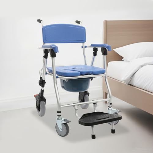 DSYOGX Toalettrullstol, rullstol för duschen, som duschsits, en byrå för sitt- och pallkuddar och en bärbar rullstol, maximal lastkapacitet 150 kg, på hjul