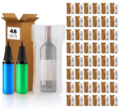 12 Sets Wine Shipping Box, Wine Boxes for Moving Include Wines Packaging Boxes Inflatable Protector Bags and 1 Pump, Wines Shipping Box for Airplane Leak-Proof & Shockproof Design for Safe Transport