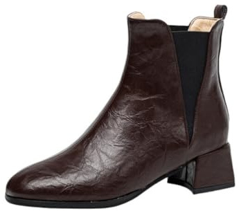 Botines Chelsea Mujer Chic Punta Cuadrada Tacón Bloque Paneles Elásticos Fáciles De Poner Plantilla Acolchada Cuero Sintético Cómodo Diario Oficina,Marrón,35 EU