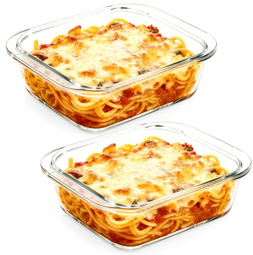 2 teglie in vetro borosilicato da 0,9 l, 17 x 19,6 x 4,65 cm, rettangolari in vetro borosilicato, adatte per microonde, friggitrice ad aria calda, forno