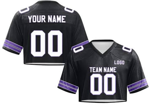 Crop Top Oversize Y2K Streetwear Filles, Maillot de Football Américain Femmes Personnalisés, Tenue de Pom-Pom Girl, Haut Court Manches Courtes Encolure V – Ideal pour Streetwear/Actuaciones