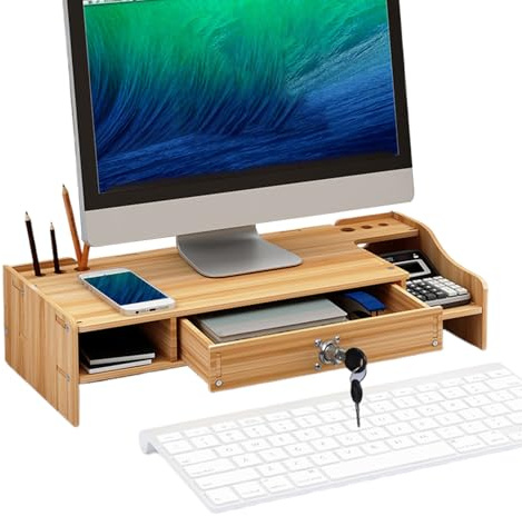 Monitorställ för skrivbord | Skrivbord arrangörshylla i trä med låda | 10,5 cm bärbar dator och PC Smörgåshylla | för , kontor, sovsal