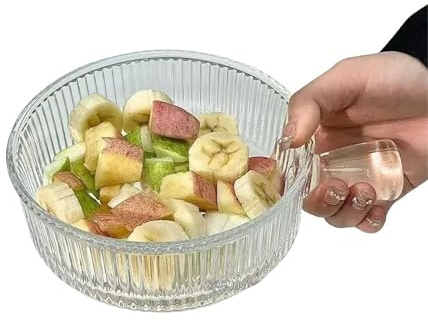 UALXPAO Insalatiera in cristallo Ciotola in vetro con manico, ciotola for insalata trasparente, piatto da dessert for la casa(Stripe)