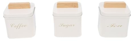 Fabater Behållare, 3 St Plåtburkar, Lufttät Förvaringsbehållare med Trähandtag för Lösa Påsar Kaffesockergodis, 4,13x4,13 Tebehållare (Beige)