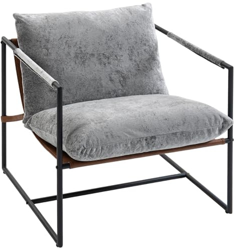 HOMCOM Fauteuil Salon Rembourré en Tissu Bouclette Large Assise Gris Clair | Fauteuil d'Appoint, Structure en Acier, Chaise de Salon, Chambre, Coin Lecture